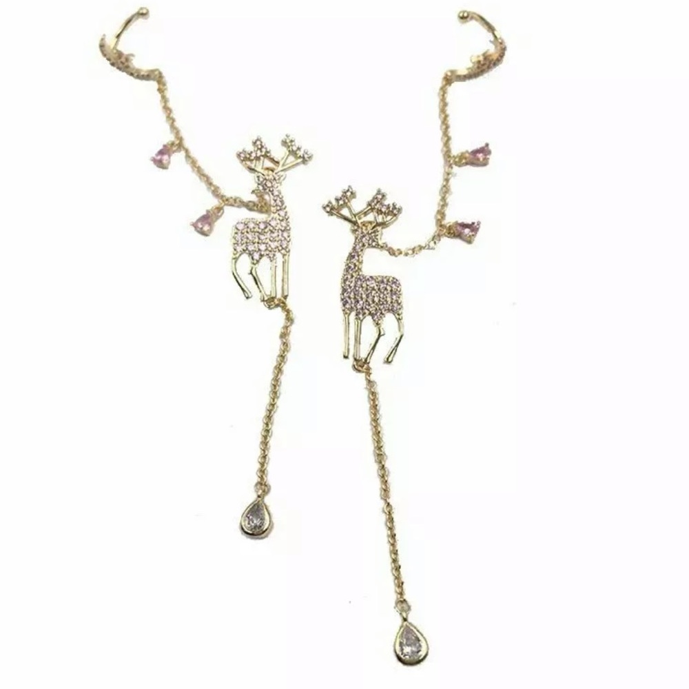 🌱 Beautiful Deer Rhinestone Earrings w/ Earcuffs